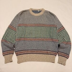 ILGWU Sweater Women Large Multicolor 80s Vintage Fair Isle Cotton Knit USA